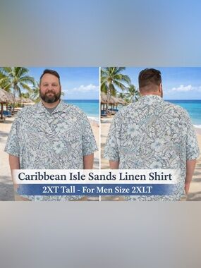 Big & Tall 2XLT Linen Hawaiian Shirt Caribbean Isle Sands Tropical NWT